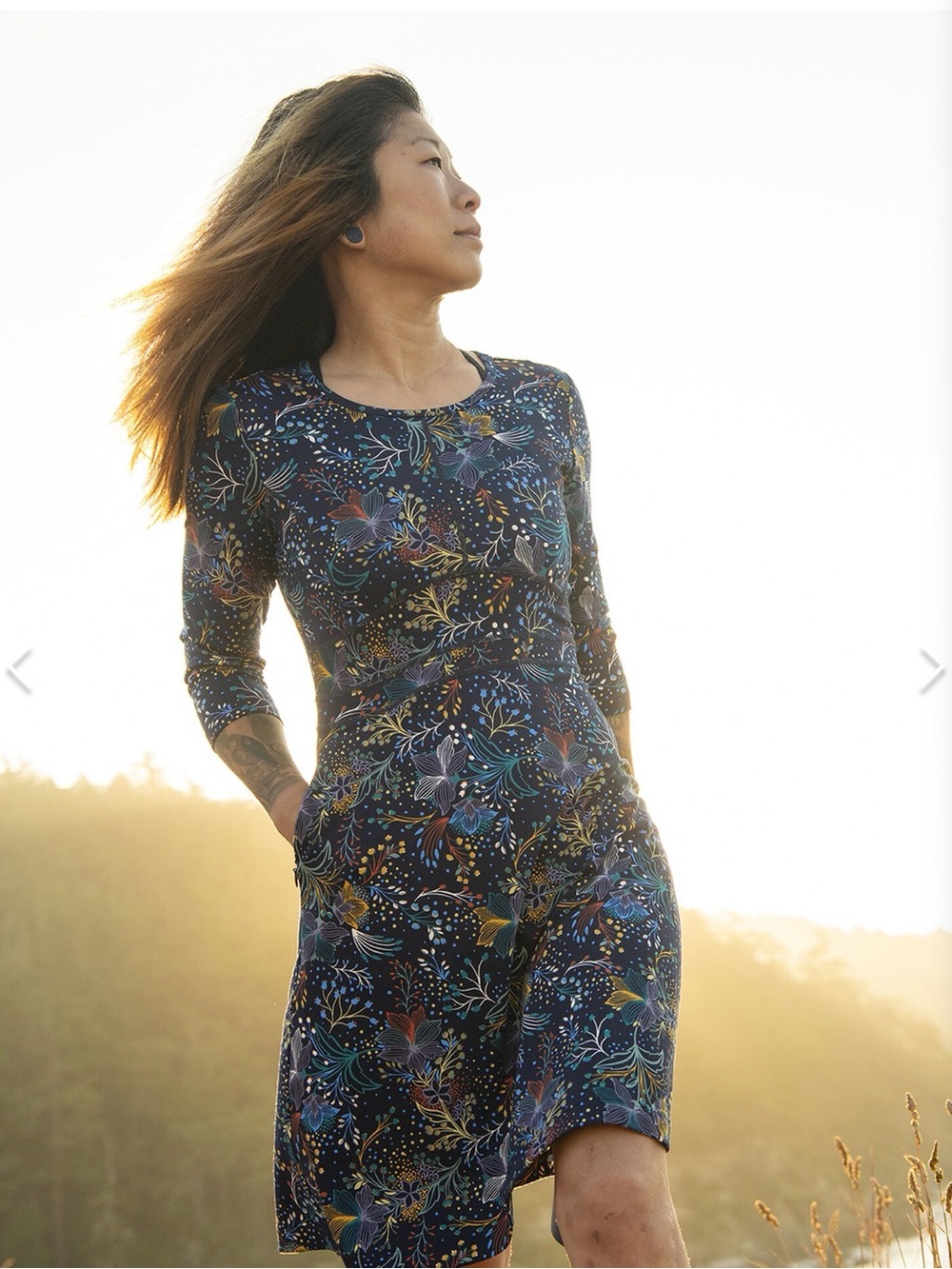 Title Nine Dream 3/4 Sleeve Flora Fest Navy Floral Dress Sport Active - Small